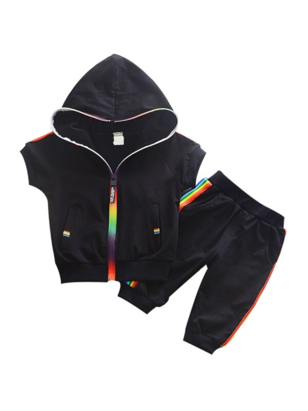 2 Pieces Toddler Girl Colorful Stripe Side Sportswear Set 