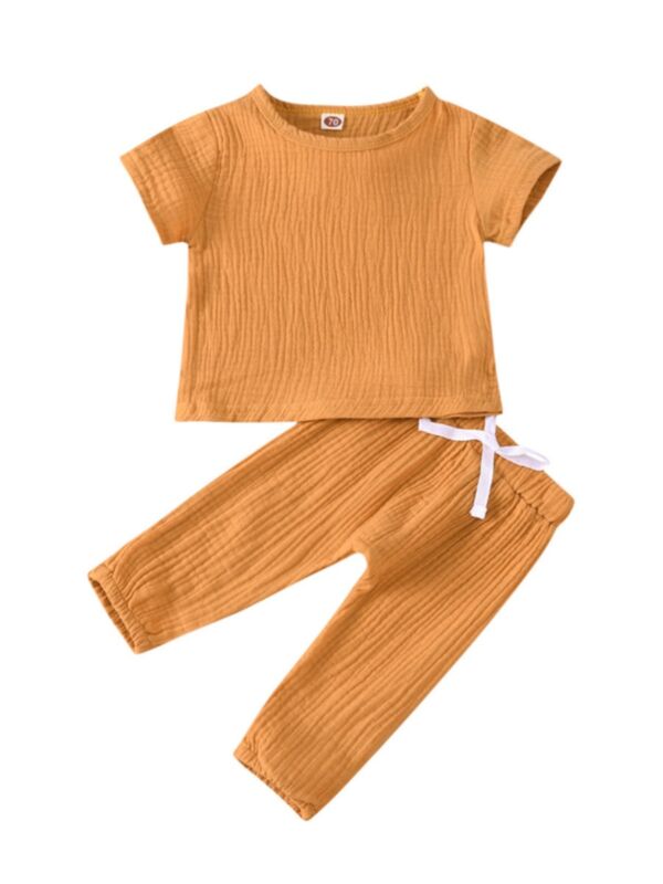 Two Pieces Baby Muslin Solid Color Set Top Match Pants