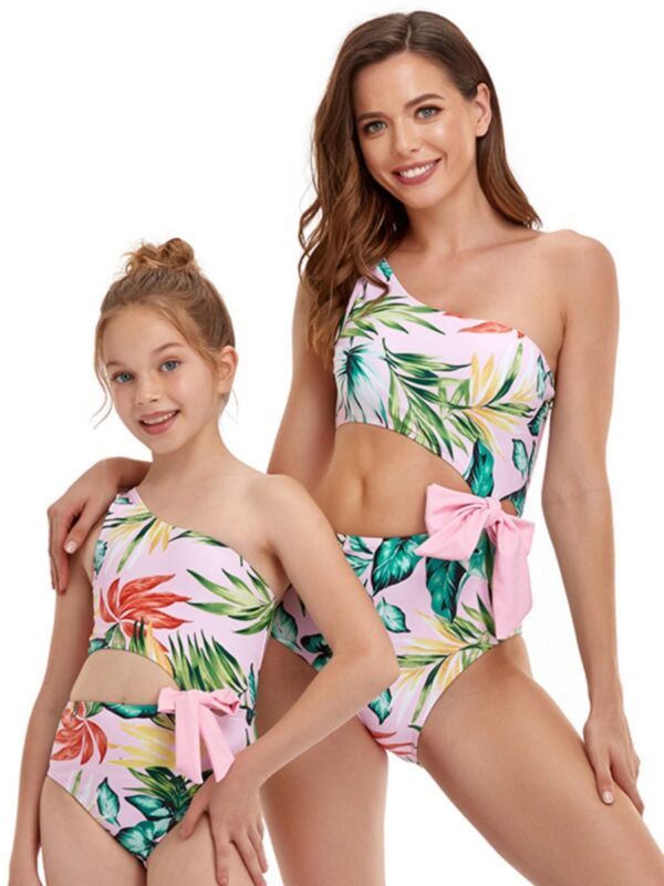 Mommy And Me Leaves One Shoulder One Piece Swimsuit