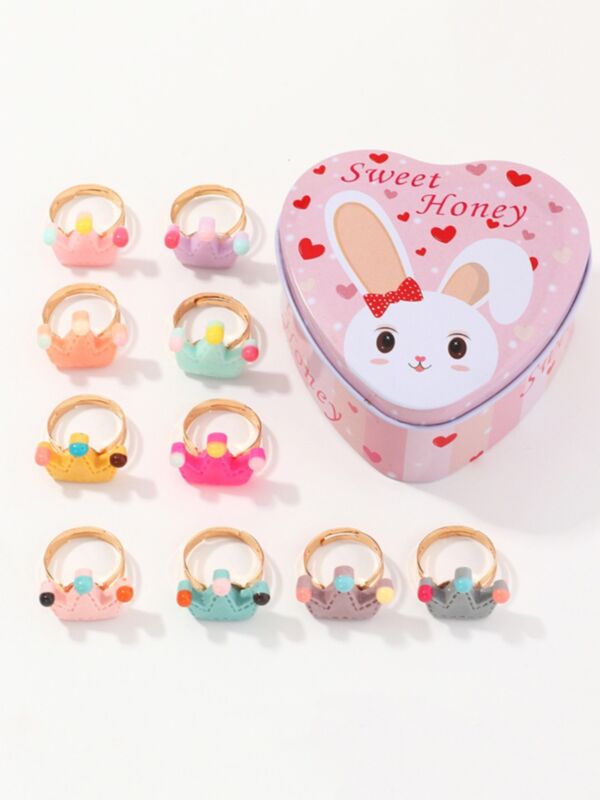 10 Pack Girl Crown Rings