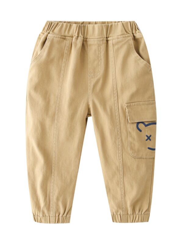 Kid Boy Cartoon Bear Pocket Cargo Pants