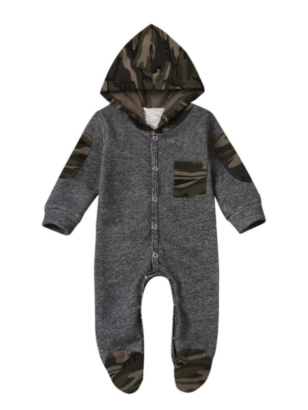 Baby Camouflage Decor Hooded  Footed Jumpsuit
