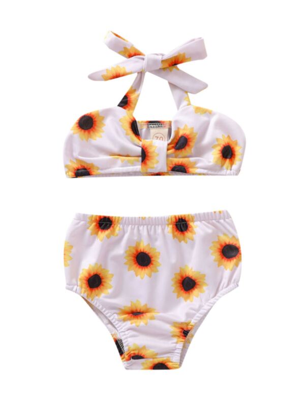 Baby Toddler Girl Two-Piece Sunflower Bikini Set Halter Top And Bottoms