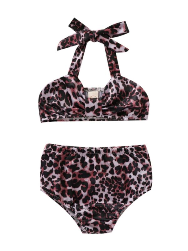 Baby Toddler Girl Two-Piece Leopard Bikini Set Halter Top And Bottoms