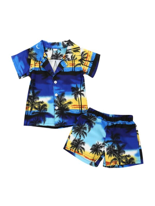 2-Piece Kid Boy Coconut Print Shirt And Shorts Set 