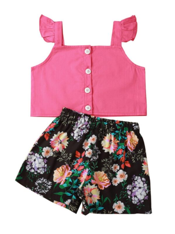 2 Pieces Kid Girl Cami Rose Top & Allover Floral Shorts Set