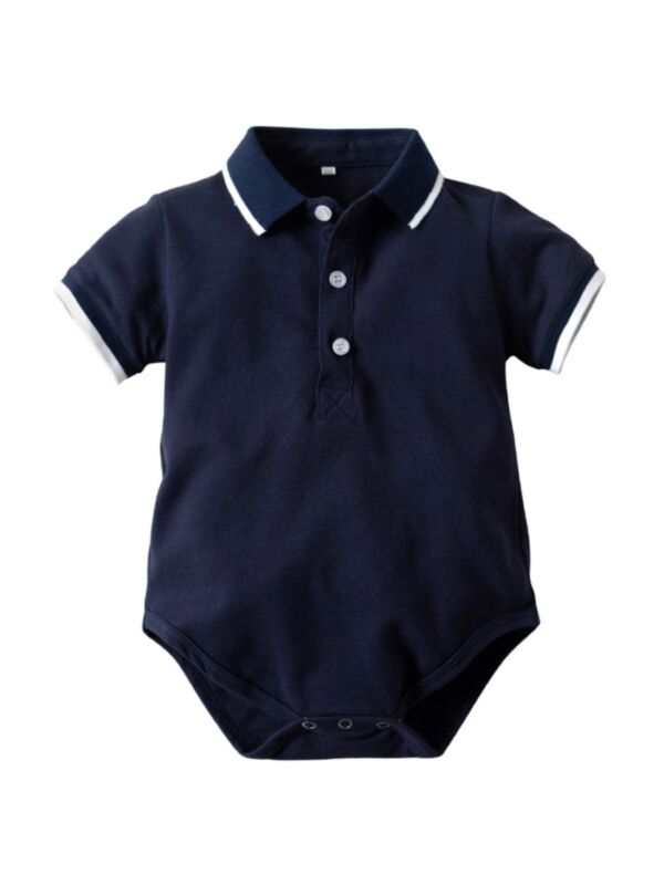 Baby Boy Solid Color Polo Shirt Basic Bodysuit 