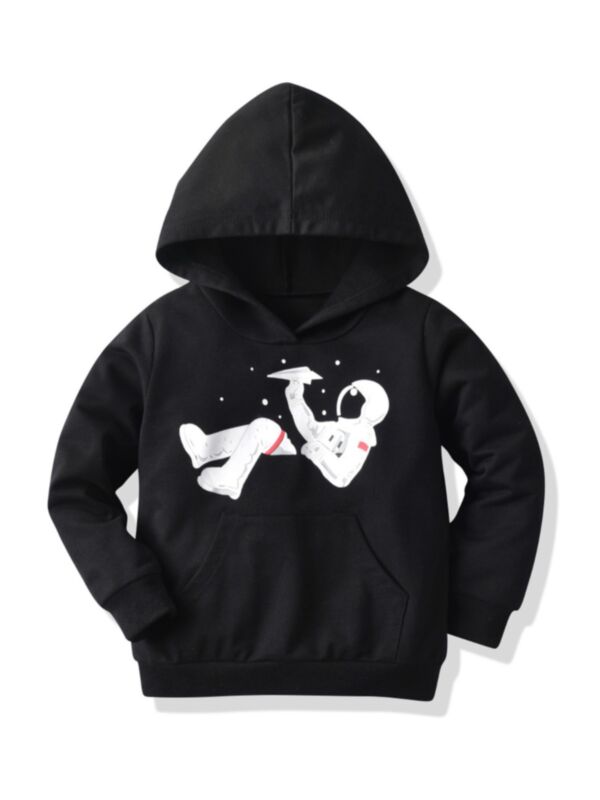Kid Astronaut Print Hooded Sweatshirt