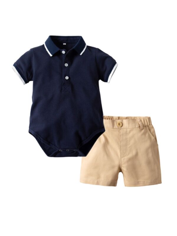 2 Pieces Baby Boy Plain Polo Bodysuit & Shorts Set