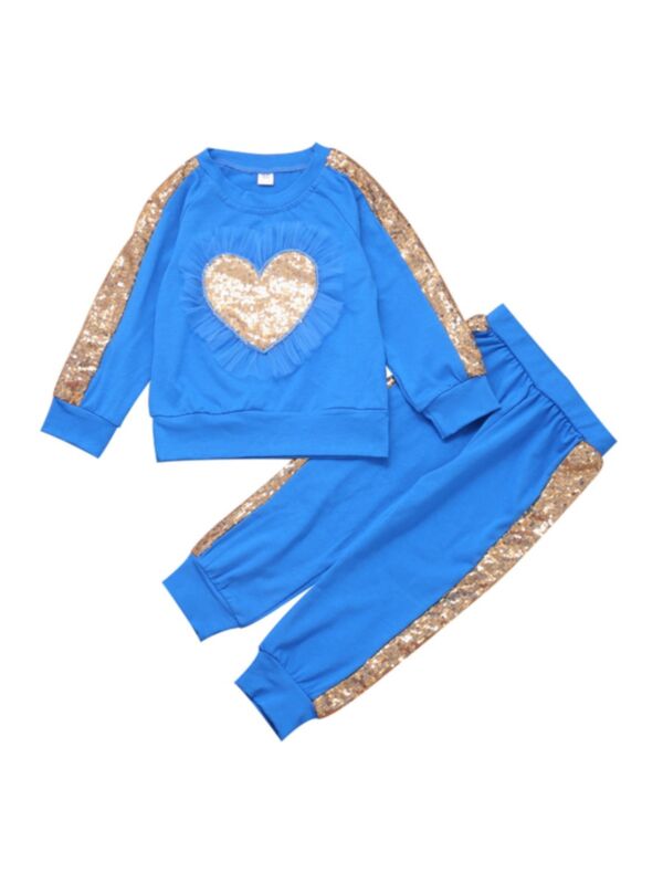 2 Pieces Toddler Girl Love Heart Striped Set Sweatshirt And Sweatpants 
