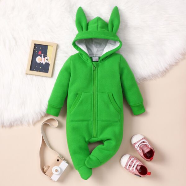 0-12M Unisex Baby Long Sleeve Rabbit And Bear Ear Pocket Jumpsuit Baby Wholesale Clothing KJV385966