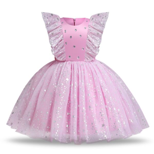 9M-5Y Toddler Girls Sequined Mesh Flutter Sleeve Wholesale Girls Party Dresses KDV385899