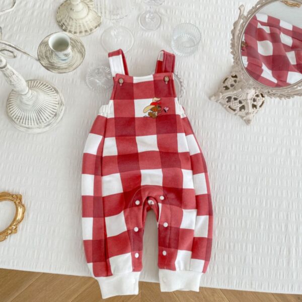 3-24M Baby Sets Solid Color Round Neck Long-Sleeved Top And Plaid Suspender Pants Wholesale Baby Clothing KSV591057