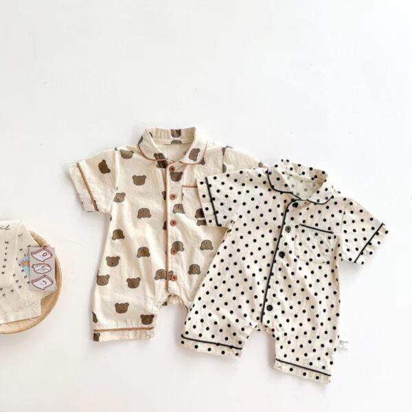 0-12M Baby Polka Dots Bear Printed Short-Sleeve Jumpsuit Baby Wholesale Clothing KJV387126