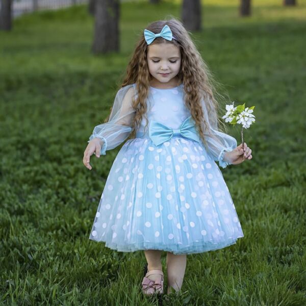 3-9Y Kids Girls Polka Dots Bow Mesh Princess Dress Wholesale Kid Clothing KDV387121