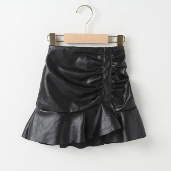 2-7Y Toddler Girls Ruffle Hem Black PU Leather Skirts Wholesale Girls Clothes KSKV387064