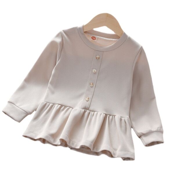 18M-6Y Toddler Girls Solid Color Button Peplum Long Sleeve Tops Wholesale Girls Clothes KSHOV386070
