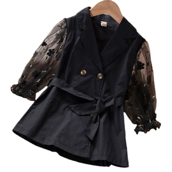 18M-6Y Toddler Girls Lace Sleeve Lapel Belted Jackets Wholesale Girls Fashion Clothes KCV387073