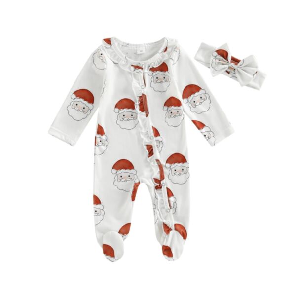 0-3M Baby Onesies Christmas Cartoon Santa Claus Print Slash Button Long Sleeve Jumpsuit And Headband Bulk Baby Clothes Wholesale KJV590883