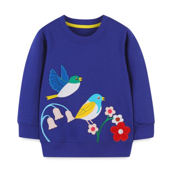 18M-7Y Toddler Girl Long-Sleeved Cartoon Bird Floral Embroidery Round Neck Top Wholesale Girls Fashion Clothes KTV590932