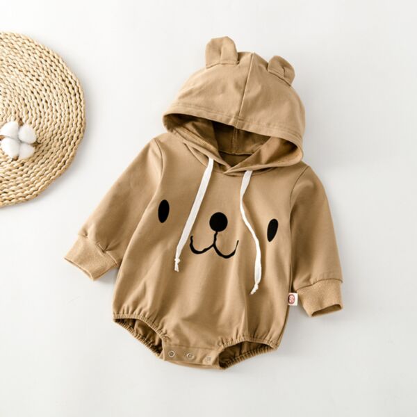 0-18M Baby Onesies Long-Sleeved Cartoon Bear Print Hooded Drawstring Bodysuit Wholesale Baby Clothes Suppliers KJV591071