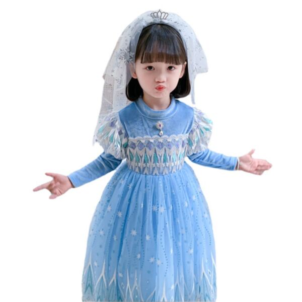 2-7Y Toddler Girl Halloween Snowflake Print Long Sleeve Mesh Princess Dress Wholesale Girls Fashion Clothes KDV591149