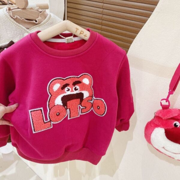 18M-7Y Toddler Girl Cartoon Strawberry Bear Embroidery Round Neck Long Sleeve Top Wholesale Girls Fashion Clothes KTV591169