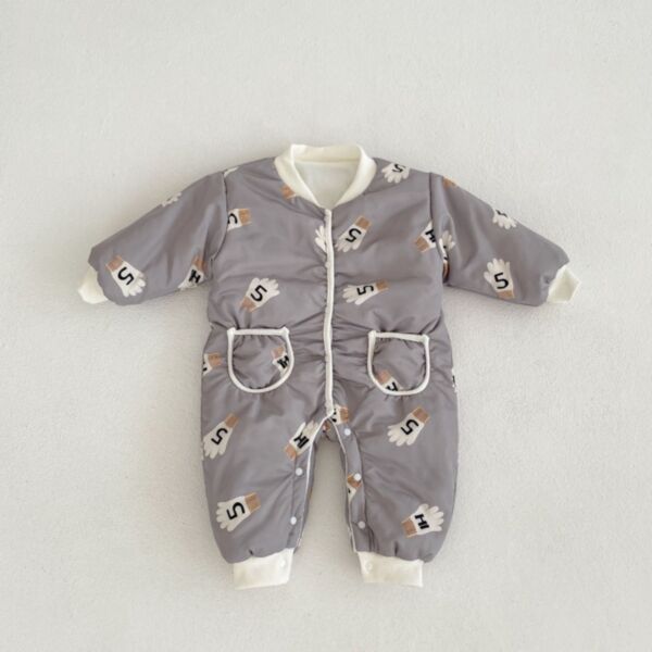 0-12M Baby Onesies Long-Sleeved Letter Glove Print Single-Breasted Jumpsuit Wholesale Baby Boutique Clothing KJV591082