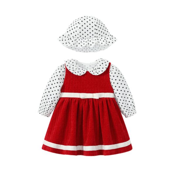 9M-4Y Toddler Girl Sets Long-Sleeved Polka Dot Print Doll Neck Top And Sleeveless Pleated Dress And Hat Fashion Girl Wholesale KSV591105