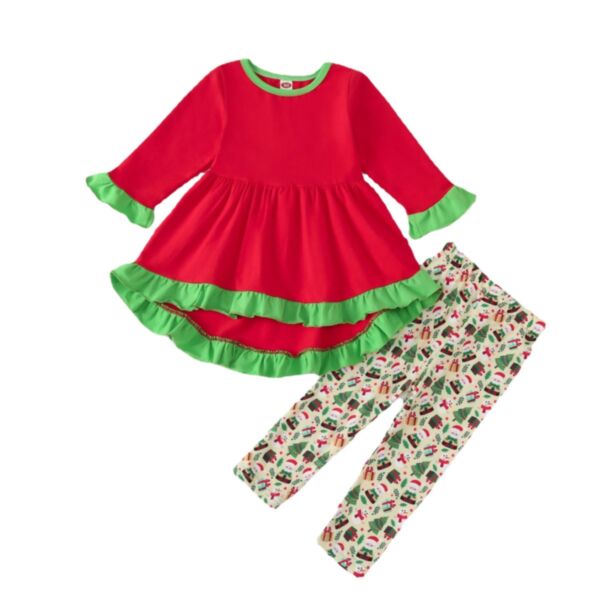 18M-6Y Toddler Girl Sets Christmas Long Sleeve Dovetail Hem Top And Cartoon Print Pants And Headband Wholesale Little Girl Clothing KSV591038