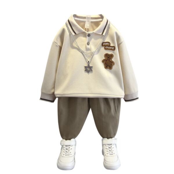 18M-11Y Kids Boys Sets Long-Sleeved Cartoon Bear Embroidery Lapel Top And Pants Kids Clothes Wholesale Suppliers KSV590950