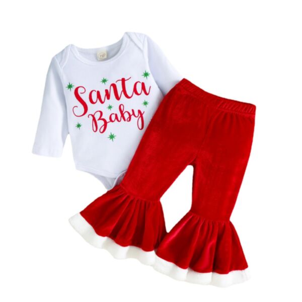 3-18M Baby Girl Sets Christmas Long Sleeve Letter Printed Bodysuit And Flared Pants Wholesale Baby Boutique Clothing KSV591140
