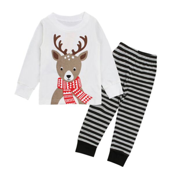 3-6Y Toddler Boy Sets Christmas Cartoon Moose Print Long Sleeve Round Neck Top And Striped Pants Wholesale Toddler Boy Clothes KSV591144