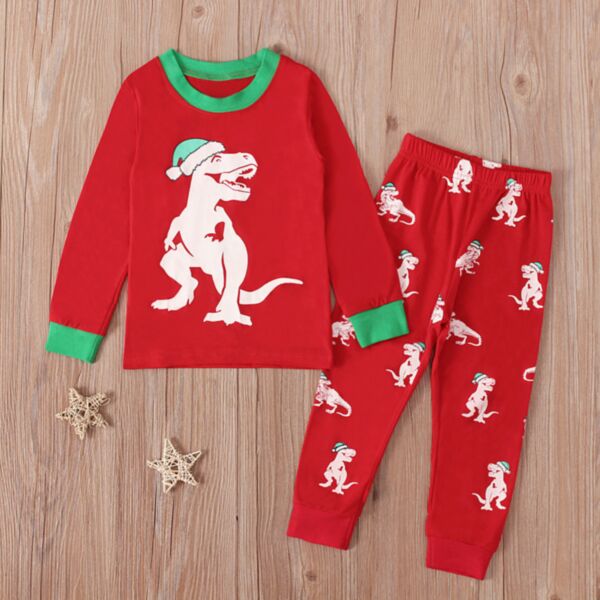 18M-7Y Toddler Boy Sets Cartoon Dinosaur Print Long Sleeve Round Neck Top And Pants Wholesale Boys Boutique Clothing KSV591145