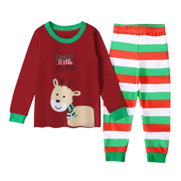 12M-6Y Toddler Sets Christmas Cartoon Moose Print Long Sleeve Round Neck Top And Striped Pants Wholesale Toddler Clothing KSV591147