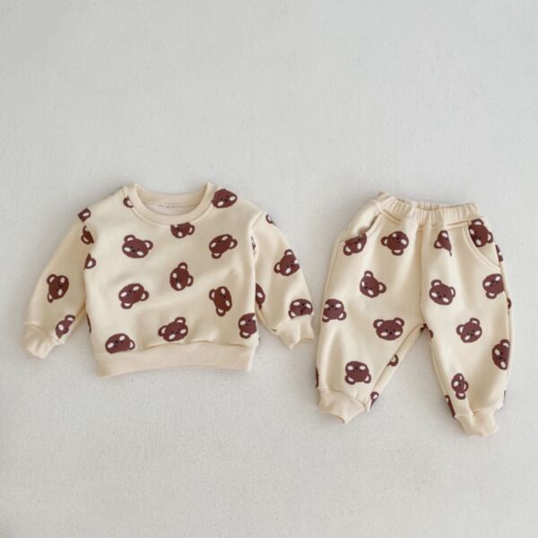 0-18M Baby Sets Cartoon Bear Head Print Long Sleeve Round Neck Top And Pants Wholesale Baby Clothing KSV591075