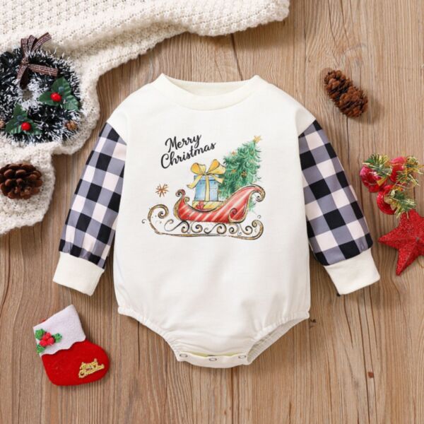 3-18M Baby Boy Onesies Christmas Cartoon Letter Print Plaid Long-Sleeved Bodysuit Bulk Baby Clothes Wholesale KJV591141