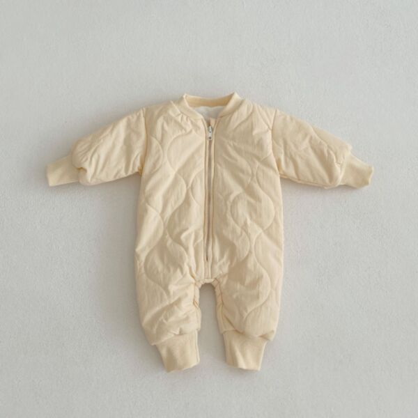 3-18M Baby Onesies Solid Color Zipper Stand-Up Collar Long-Sleeved Jumpsuit Wholesale Baby Clothes Suppliers KJV591080