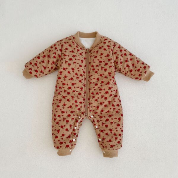 0-12M Baby Girl Onesies Long Sleeve Floral Print Zipper Jumpsuit Wholesale Baby Clothing KJV591081