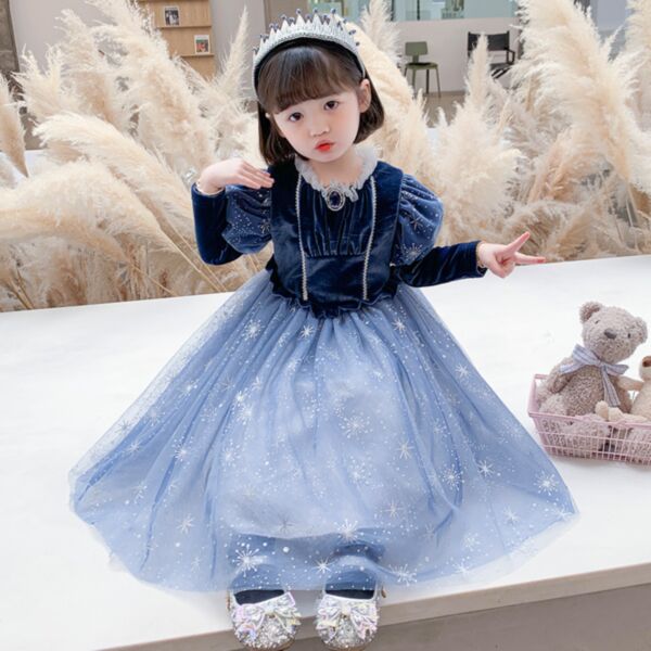 2-7Y Toddler Girl Halloween Gradient Color Snowflake Print Ruffle Bubble Sleeve Princess Dress Girl Wholesale Boutique Clothing KDV591150