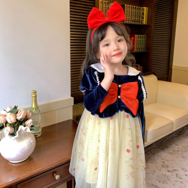 2-7Y Toddler Girl Halloween Long-Sleeved Floral Embroidered Mesh Patchwork Bow Dress Wholesale Girls Clothes KDV591151