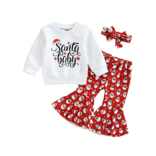 9M-4Y Toddler Girl Sets Christmas Long Sleeve Letter Print Top And Santa Pants And Headband Wholesale Girls Clothes KSV591139