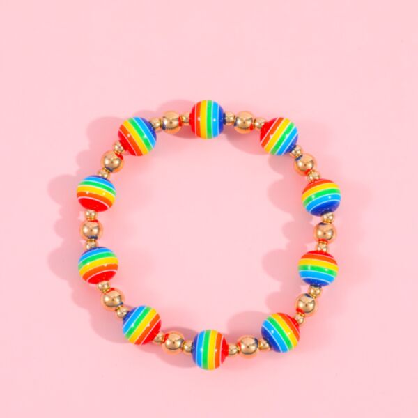 MOQ 5PCS Girls Rainbow Acrylic Beaded Bracelet Wholesale Kids Accessories KJEV387250