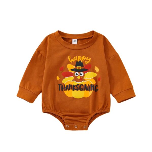 0-18M Baby Girl Onesies Thanksgiving Cartoon Turkey Letters Printed Long-Sleeved Round Neck Bodysuit Wholesale Baby Clothing KSV590881