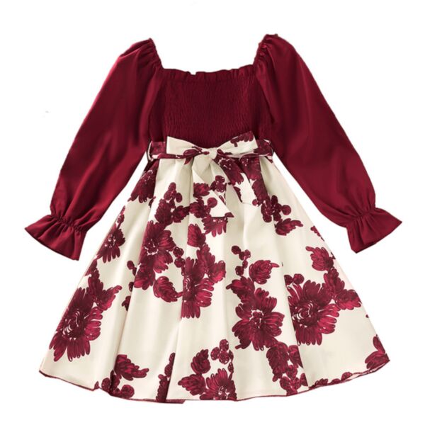 7-12Y Kids Girls Long Sleeve Floral Embroidery Pleated Square Neck Princess Dress Wholesale Kids Clothing Suppliers KDV591108