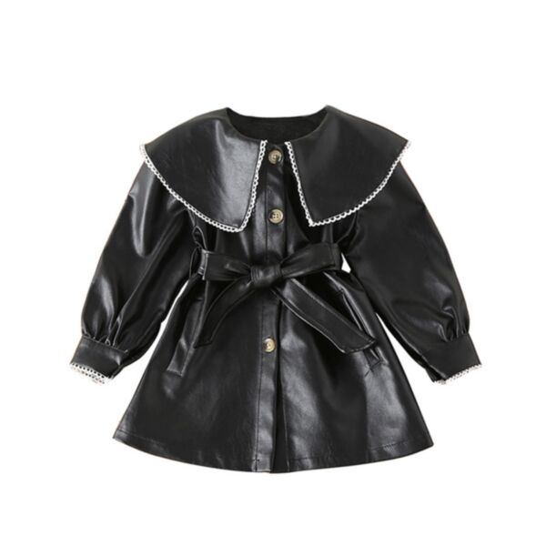 18M-6Y Toddler Girl Long Sleeve Solid Color Lapel Round Collar Leather Jacket Wholesale Girls Clothes KCV590980