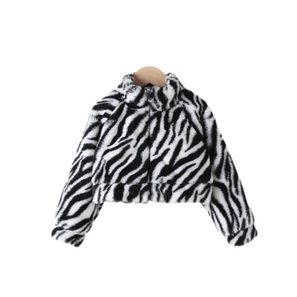 18M-6Y Toddler Girl Long Sleeve High Collar Zebra Print Fur Short Jacket Wholesale Little Girl Clothing KCV590902