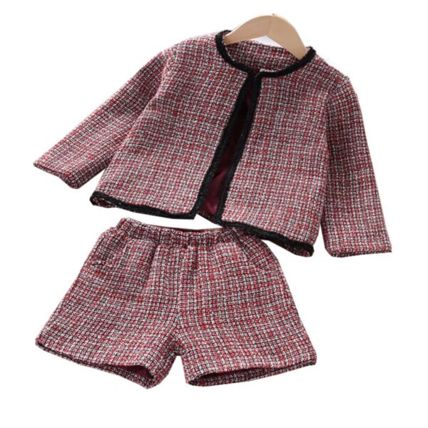 18M-6Y Toddler Girl Sets Long-Sleeved Plaid Single-Breasted Top And Shorts Girl Wholesale Boutique Clothing KSV591120