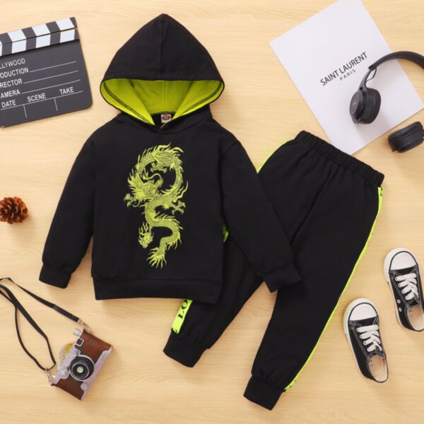 18M-6Y Toddler Boy Sets Long-Sleeved Fluorescent Dragon Print Hooded Top And Pants Wholesale Toddler Boy Clothes KSV591119