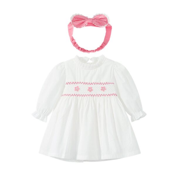 9M-4Y Toddler Girls Floral Smocked Long Sleeve Dresses & Headband Wholesale Girls Clothes KDV387306